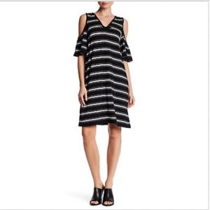 MAX STUDIO Dress S Black Stripe Cold Shoulder Knit